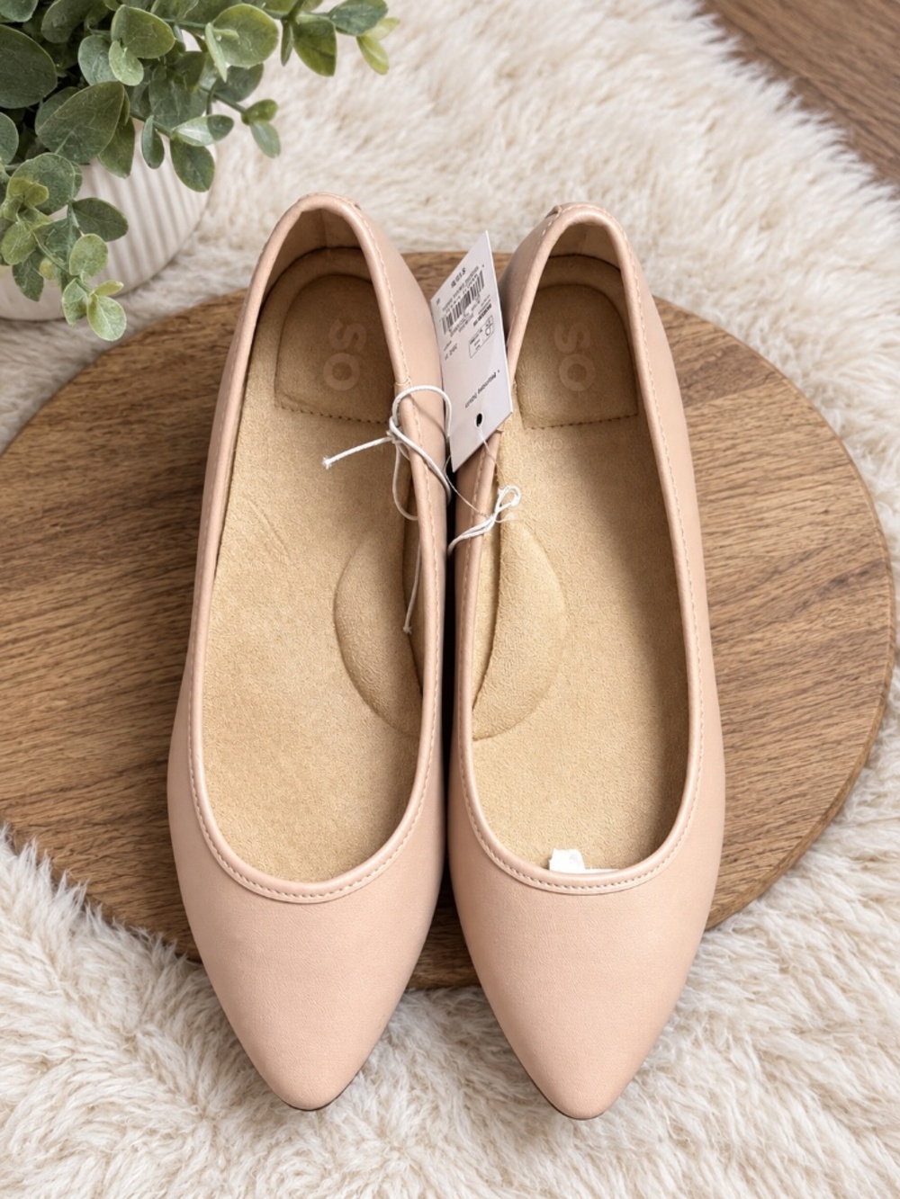 SO Nude Pink Pointed-Toe Ballet Flats. Women size 10. NWT